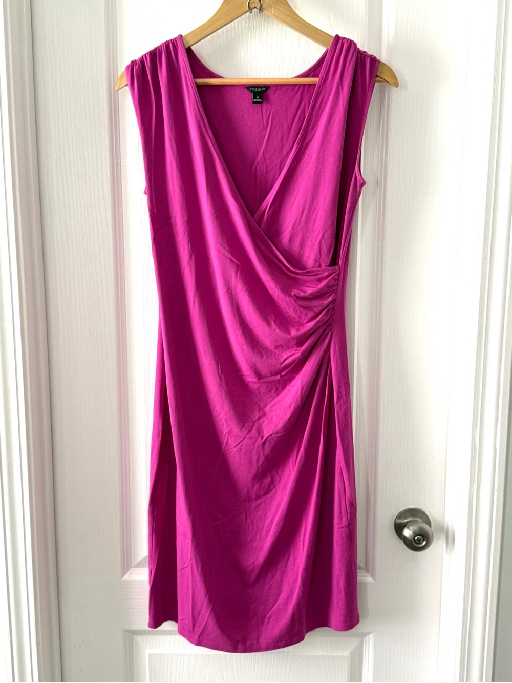 Ann Taylor Womens Magenta Sleeveless Faux Wrap Sheath Dress Size M